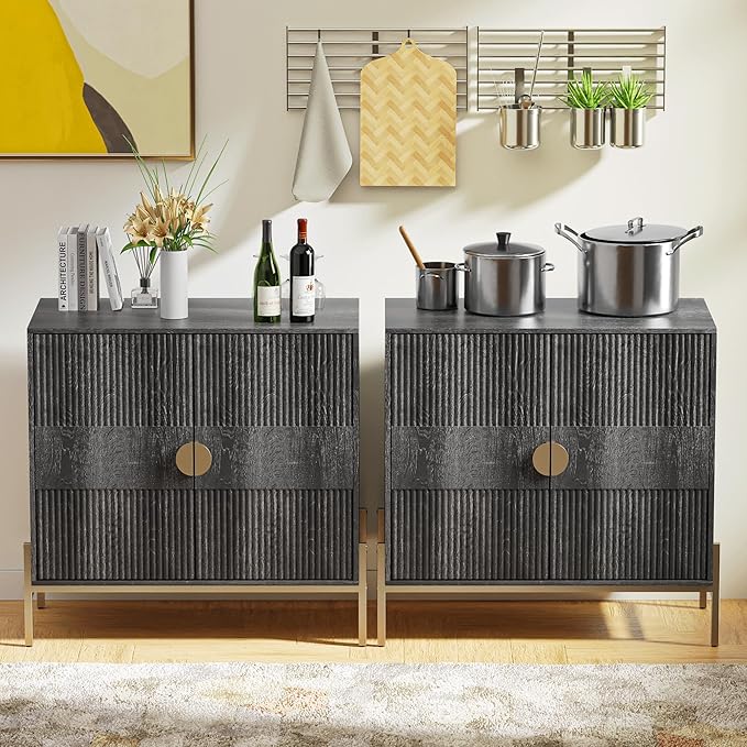 30.7" Accent Cabinet, Modern Buffet Cabinet with Gold Metal Legs, Fluted Sideboard for Dining Room, Kitchen, Darkgrey