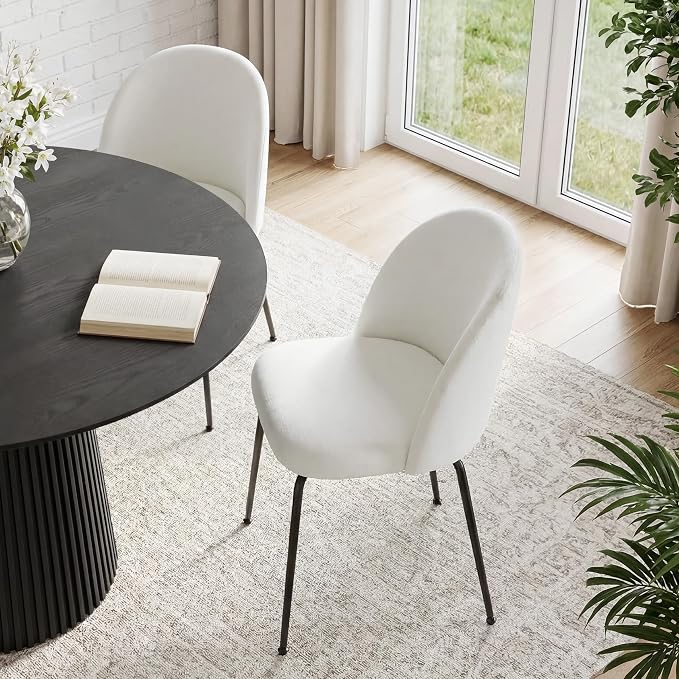 Casaphoria Dining Chairs Set of 2, Modern White and Black Upholstered Accent Chairs with Metal Legs, Ergonomic Comfy Vanity Chair for Kitchen, Living Room, and Bedroom