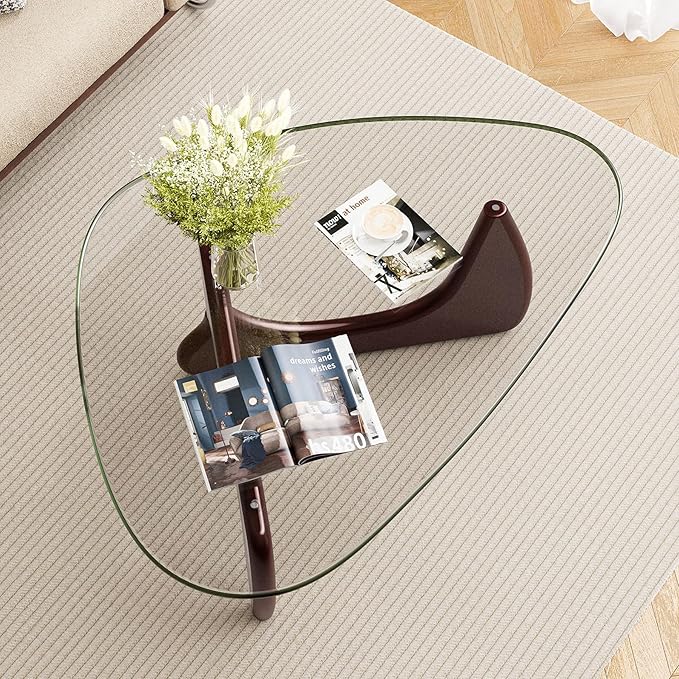 Modern Triangle Glass Coffee Table, Mid Century Coffee Table for Living Room Bedroom Reception Office Tables