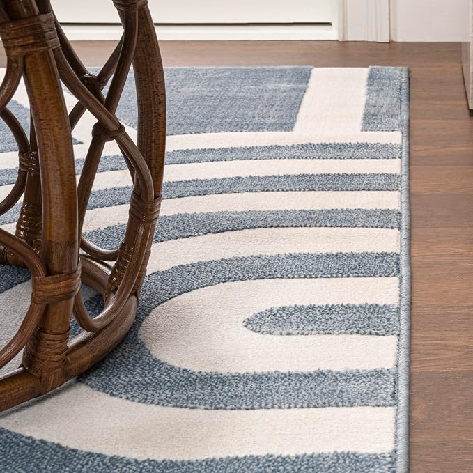 JONATHAN Y Sun Two-Tone High-Low Indoor Area Rug 4X6 Blue/White, Aelius MidCentury Scandinavian Abstract for Living Room, Bedroom, Kitchen, Easy-Cleaning, Pet-Friendly, Non-Shedding SND101C-4