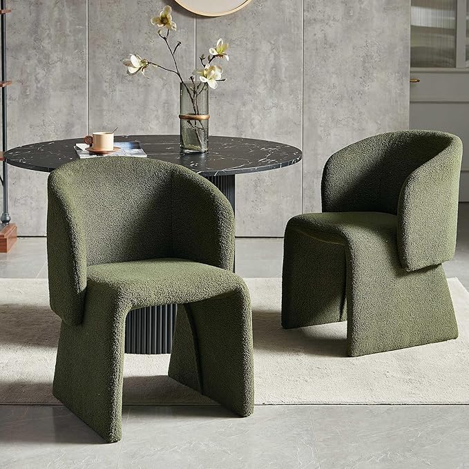 NORDICANA 3-Piece Round Dining Table Set for 2, Modern 47-Inch Kitchen Table and Chair Set, Dining Set with Dark Green Upholstered Armchairs, Manufactured Wood Top with Black Marble Effect Finish