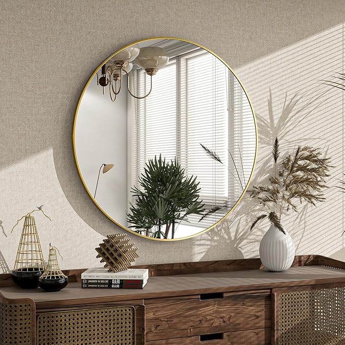 Round Mirror Wall Mounted Mirror - 20" Circle Mirror Bathroom Vanity Mirror with Aluminum Frame for Bedroom Living Room, Entryway Decor Gold Mirror