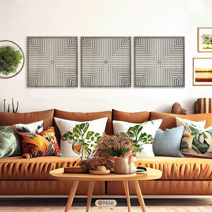 Art Deco Wood Wall Art featuring Modern Abstract Square Panels, Minimalist Geometric Wooden Wall Decor, Mid Century Wall Accents Gift for Living Room and Bedroom