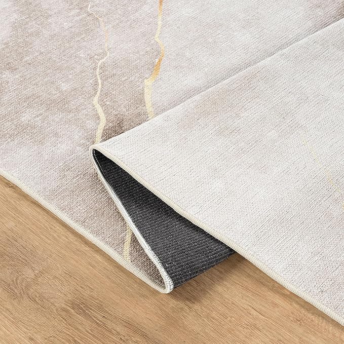 Bloom Rugs Caria Washable Non-Slip 5x7 Rug - Ivory/Gold Modern Abstract Area Rug for Living Room, Bedroom, Dining Room, and Kitchen - Exact Size: 5' x 7'