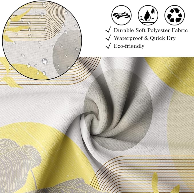 Mustard Yellow and Grey Shower Curtain Light Yellow and Gray White Shower Curtains for Bathroom Decor Abstract MCM Bath Curtain Set, Waterproof Fabric with Hooks 70 x 72 Inch