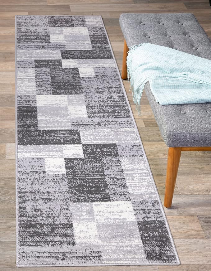 Rugshop Oslo Modern Geometric Boxes Runner Rug 2' x 7' Gray