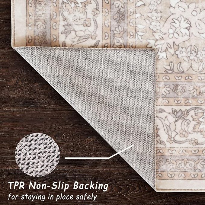vivorug Runner Rug 2'x8' Vintage Floral Washable Non-Slip Runners for Hallways Kitchen Entryway Laundry Room Carpet Hallway Runner Beige