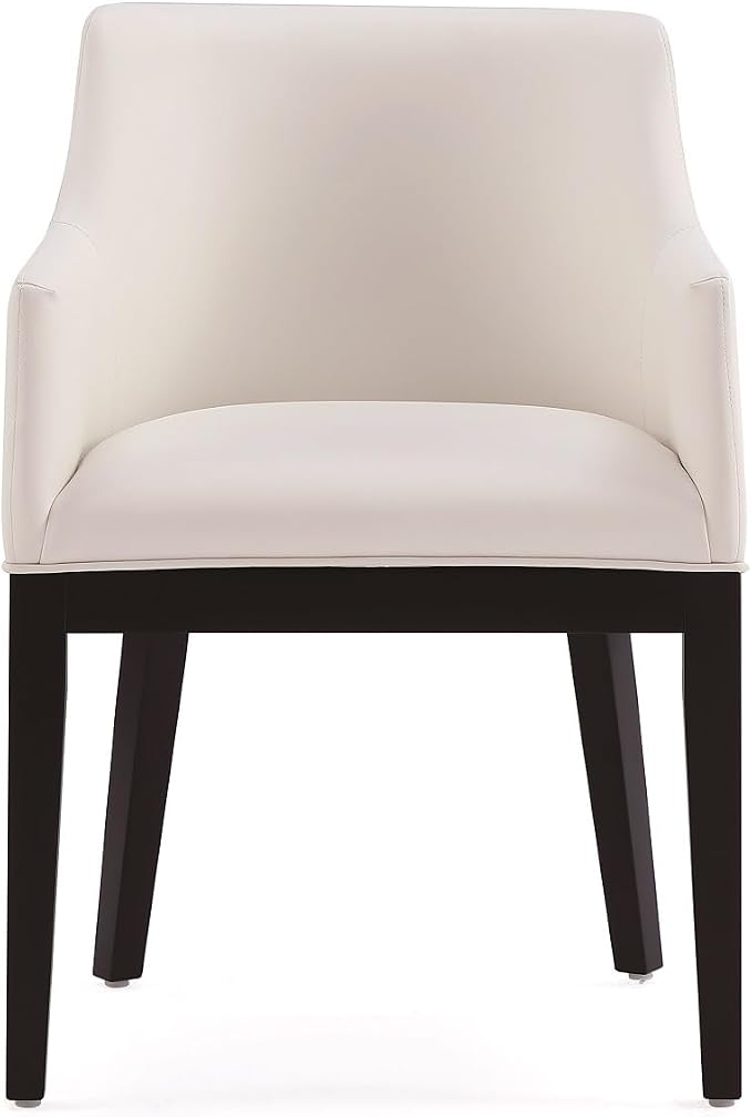Manhattan Comfort Gansevoort Modern Faux Leather Dining Chair with Arms, Leatherette Upholstery on Solid Beech Wood Frame, Accent Furniture for Kitchen Table or Office, Set of 2, Cream