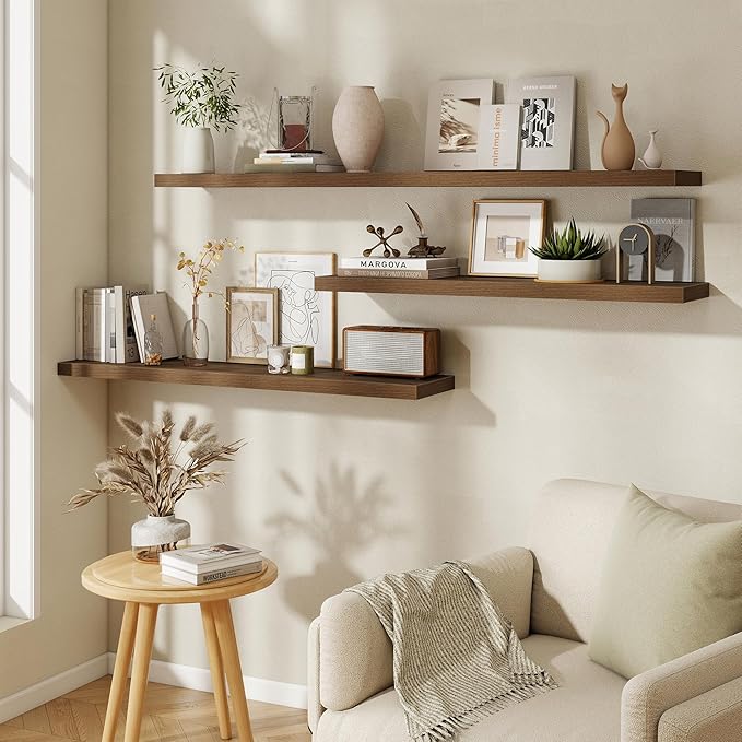 55"W x 9.3"D Floating Shelves for Wall, Wall Mounted Bathroom Shelves 1 Pack Deep Floating Shelf for Bedroom Kitchen Living Room, Rustic Wooden Wall Shelf with Invisible Bracket for Books Decor