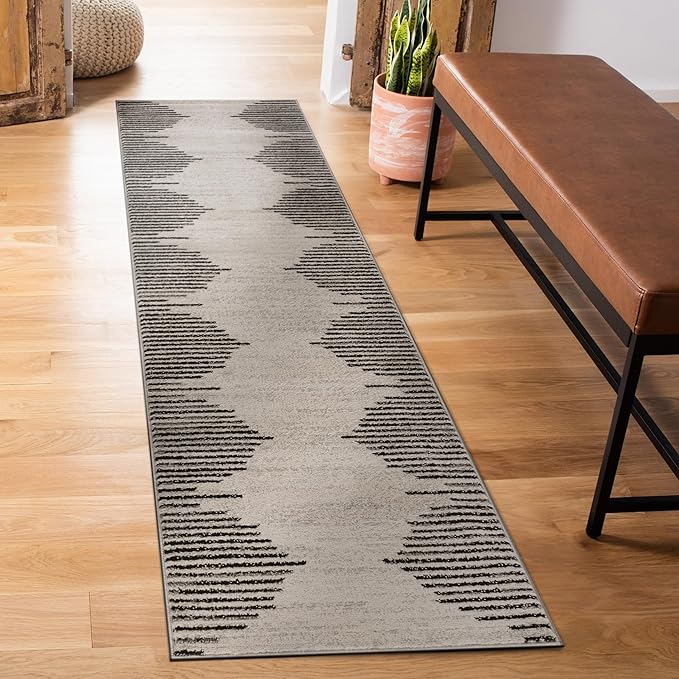 Rugshop Bohemian Stripe Stain Resistant High Traffic Living Room Kitchen Bedroom Dining Home Office Area Rug 2' x 7' Cream