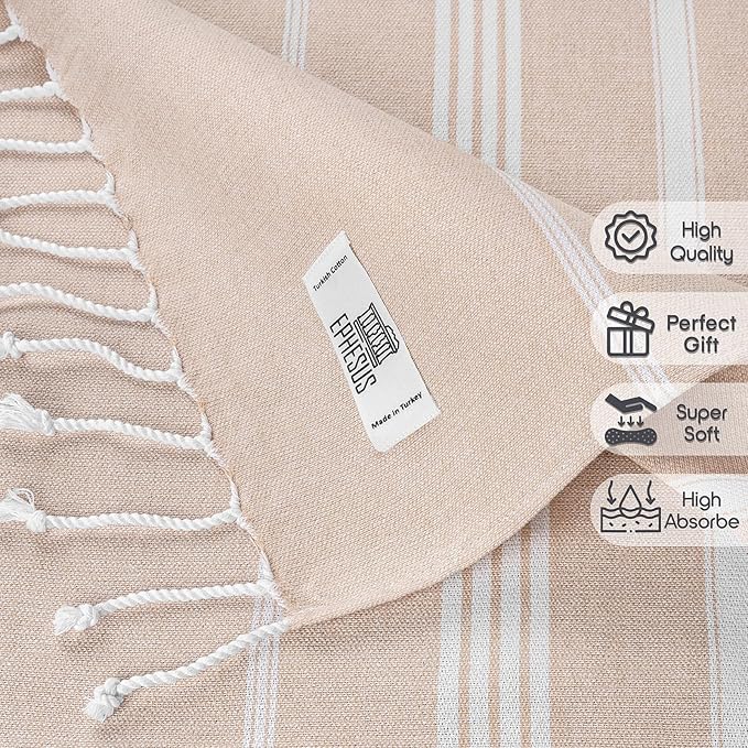 Hand Towels - Set of 6 | 18" x 30" - Decorative Turkish Hand Towel for Bathroom, Kitchen, Guest, Face, Hair, Tea, Dishcloth (Sultan, Beige)