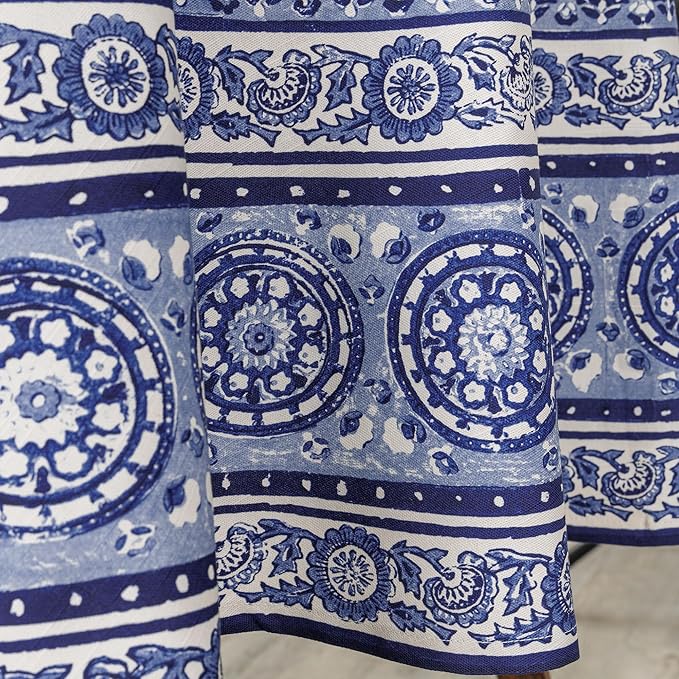 Maison d' Hermine Table Cloth Round Table 100% Cotton 63 Round Inches Tablecloth Reusable Decorative for Dining Room Farmhouse Home Valentines Day Decorations Spring Summer - Melodie Bleue