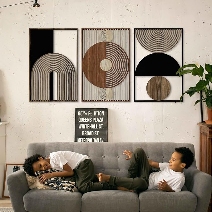 Mid Century Modern Wood Wall Art, Abstract Scandinavian Wooden Wall Decor, Geometric Boho Wall Panels, Contemporary Home Accents Gift for Living Room and Bedroom