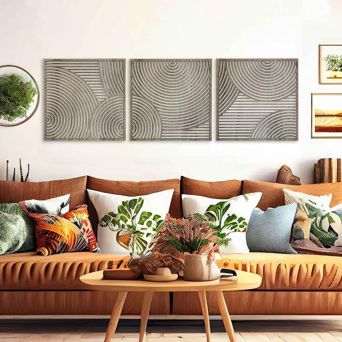 Mid Century Modern Wall Art Wood Home Decor, Unique Wood Wall Art, Boho Inspired Geometric Wooden Wall Hanging, Aesthetic Circular Decor