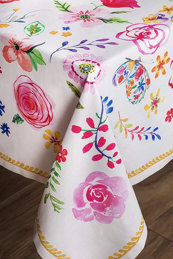Maison d' Hermine Table Cloth Rectangle Table 100% Cotton 60 x 120 Inches Tablecloth Reusable Decorative for Dining Room Farmhouse Home Valentines Day Decorations Spring Summer- Happy Florals - Sweety