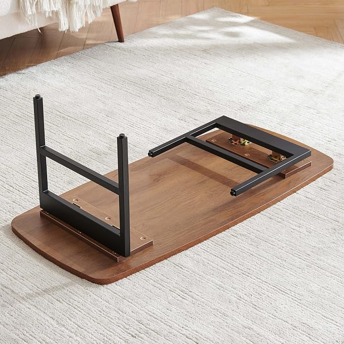 Wood Folding Coffee Table, Mid-Century Modern Design, 2-Tier, L41*W19*H15 inch, for Living Room, Walnut Finish Wood Top and Black Metal Frame