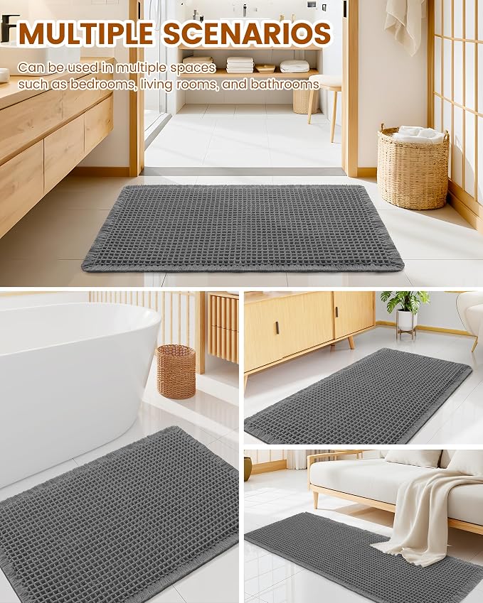 Smiry Waffle Bath Mat 60x24, Extra Soft Absorbent Bathroom Rugs, Non Slip Machine Washable Quick Dry Bath Rugs for Bathroom Floor, Tub, Shower, Home Decor Accessories, Dark Grey