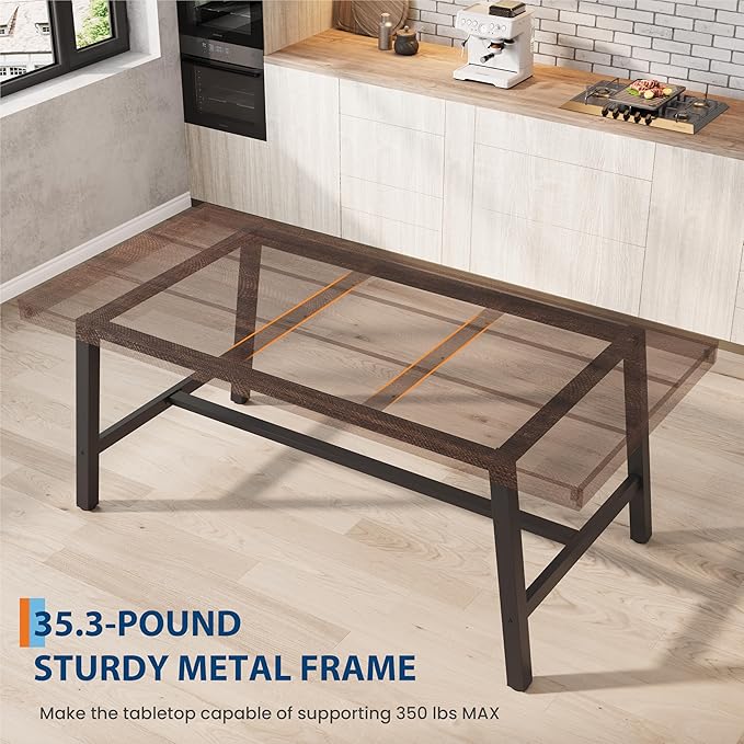 GarveeHome Industrial Dining Table for 4-6 People, 63" Long Wooden Kitchen Table with Sturdy Metal Frame & Birch Finish, Seats 4 Rectangular Counter for Dinner, Kitchen, Dining Room-Dark Rustic Birch