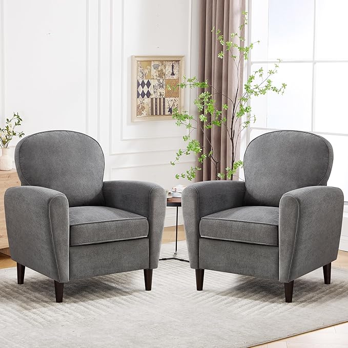 Accent Chair, Mid Century Modern Arm Chair with Thick Cushion and Back, Comfy Upholstered Reading Chair Single Sofa Chair for Living Room, Bedroom, Club, Dark Grey