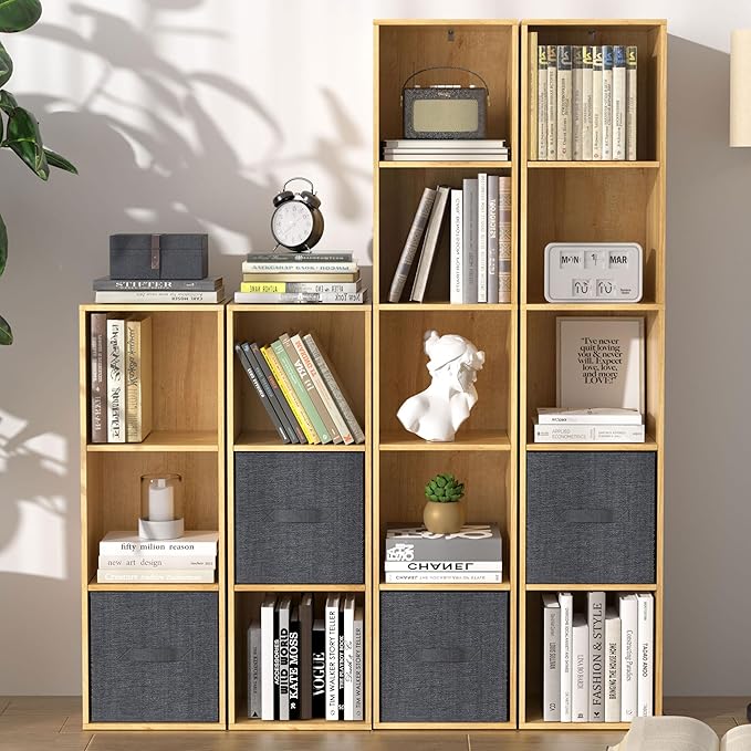 5 Cube Storage Organizer, 5 Tier Cube Low Bookcase Freestanding Storage Display Organizer, Five-Cubes Open Shelf Bookshelf for Home Office (Oak, 5-Cube)