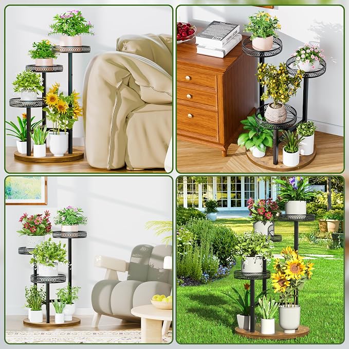 Black Stand Plants, 3-Tier Metal Plant Stands for Outdoor Indoor Plants,Heavy Duty Flower Pot Stands for Multiple Plants,Decoration Display Racks for Patio Garden -BlackFlower