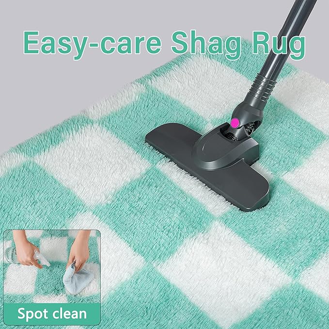 Green Rug 5x8 for Living Room, Checkered Modern Shag Rug Super Soft Washable Indoor Fuzzy Carpet Non-Slip Fluffy Rugs for Bedroom Home Aesthetic Decor