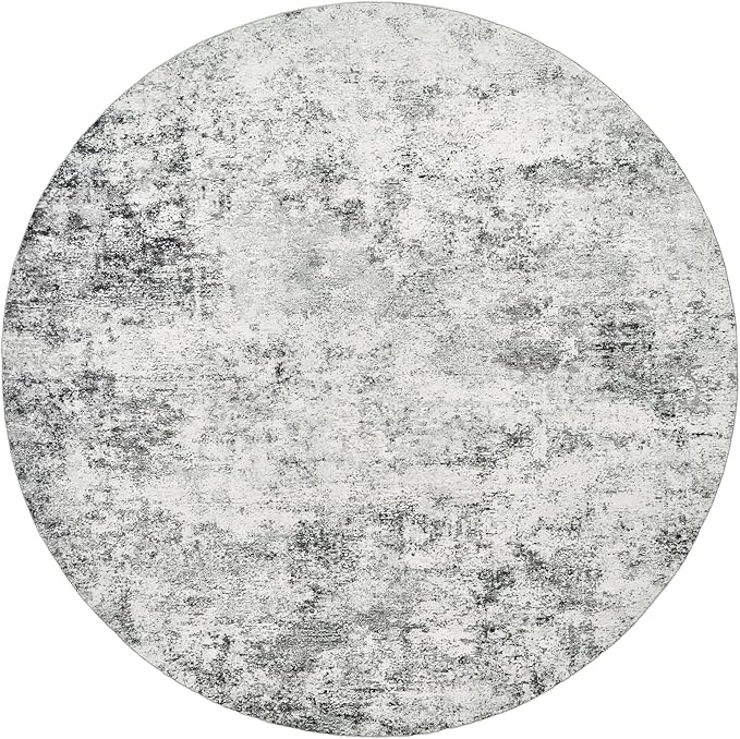 WITSHOCK 6ft Round Area Rug for Living Room: 6x6 Washable Neutral Modern Abstract Soft Thin Rug Indoor Floor No Slip Rug Carpet for Bedroom Under Dining Table Home Office Decor (Gray)