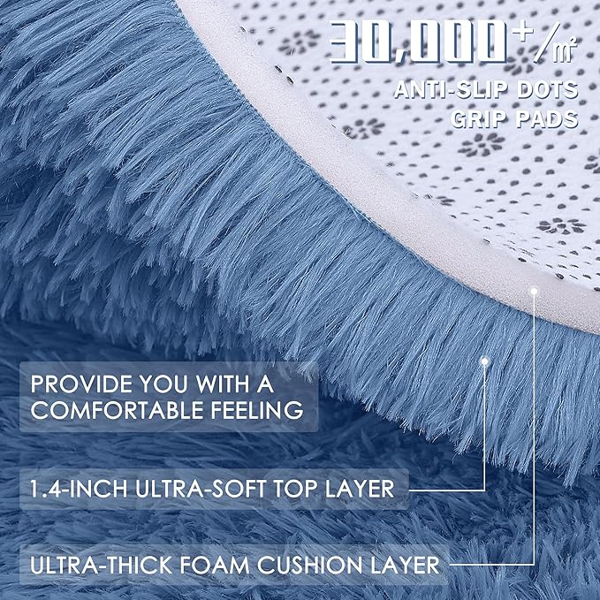 OLANLY Area Rugs for Living Room Bedroom, Machine Washable 4x5.9 ft Soft Fluffy Shaggy Bedside Rug, Indoor Floor Carpet for Kids Girls and Boys, Dorms, Nursery Rooms, Home Decor Aesthetic, Blue