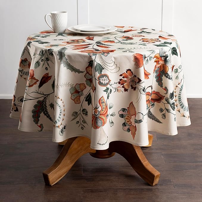 Maison d' Hermine Table Cloth Round Table 100% Cotton 69 Inches Fall Tablecloth Reusable Everyday Use for Thanksgiving Christmas Decorations Dining Farmhouse Party (Dalida)