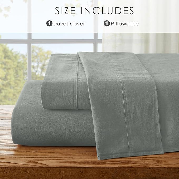 2Pcs Organic Linen Duvet Cover Twin Size, 100% French Linen from Normandy, Soft & Durable Earl Gray Bedding Set Comforter Cover with 1 Pillowcases, 1 Duvet Cover with Zipper