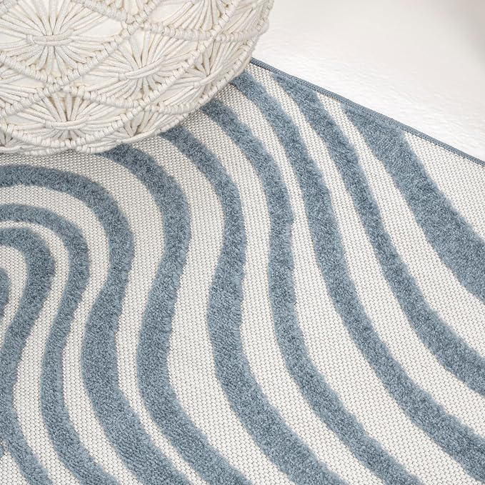 JONATHAN Y Maribo High-Low Abstract Striped Dark Blue/Cream 4x6 Indoor/Outdoor Area Rug for Patio, Backyard, Living Room, Bedroom, Office, Hose-Washable (SCN103E-4)
