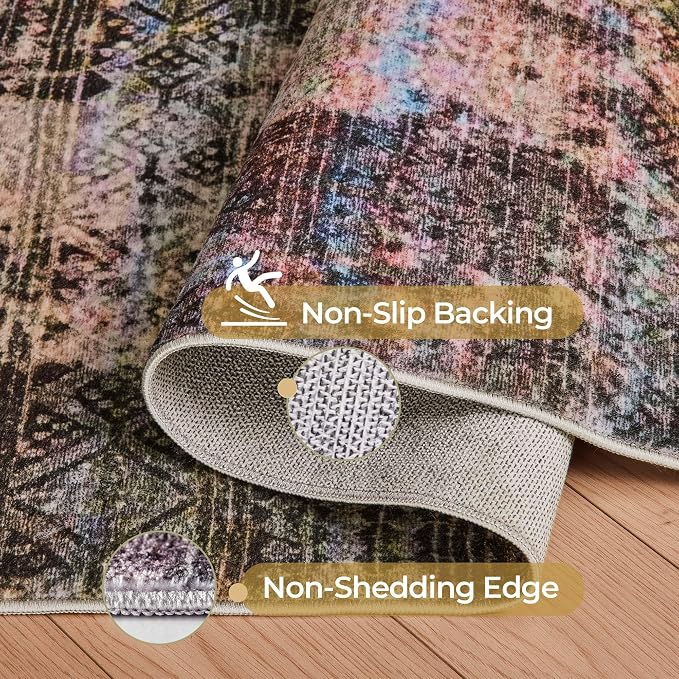 Kokia Abstract Area Rugs 9x12 Bedroom Washable Decor Low Pile Non-Slip Non-Shedding Indoor Black Gray Carpet Foldable Stain Resistant Floor Mat Living Room Dining Room, Oslo Fireworks