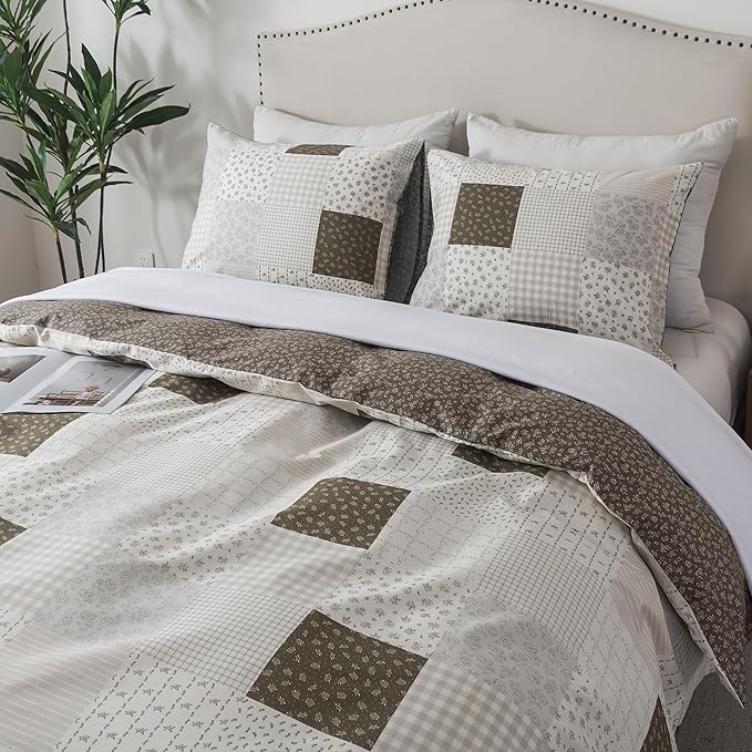 HoneiLife Rustic Duvet Cover Queen - 100% Cotton Comforter Cover 3-Piece, All Season Bedding Duvet Cover Sets with Zipper Closure & Corner Ties