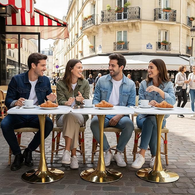 Square Dining Table,31.5" Tulip Table with Metal Pedestal,15-Minute Quick Assembly,Mid Century Modern Leisure Table for Kitchen Small Places Cafe (Faux Marble White Gold)