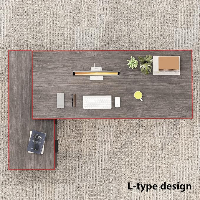 Homsee Home Office Computer Desk Corner Desk with 3 Drawers and 2 Shelves, 55 Inch Large L-Shaped Study Writing Table with Storage Cabinet - Dark Gray & Black
