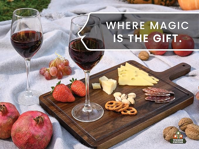 Premium American Dark Walnut Wood Cutting and Serving Board with Handle - Charcuterie Wooden Board - Durable, Stylish, and Versatile - Juice Groove - 16x9x0.8 in - Woodie Poppins