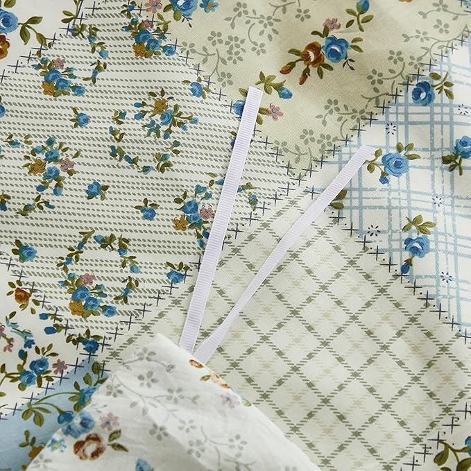 Blue Floral Duvet Cover Set King Size 100% Cotton Botanical Patchwork Vintage Bedding Quilt Cover All Season 3 Pieces Soft Lightweight Comforter Cover