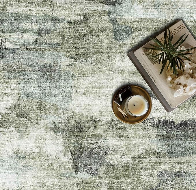 3x5 Rug, Small Area Rug for Living Room, Bedroom, Kitchen, Machine Washable Non-Slip Throw Rug, Modern Abstract Carpet for Entryway Nursery Coffee Table, Green