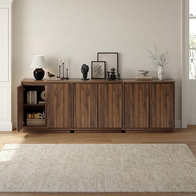 1pcs Sideboard Cabinet Buffet Cabinet with Storage with Adjustable Shelves and Handle-Free Design Suitable for Kitchens,Hallway,and Living Rooms Brown