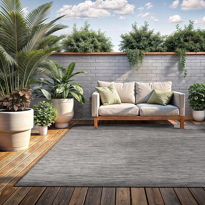 Washable Indoor Outdoor Rug 10x14 Weather Resistant Area Rugs Modern Solid for Porch Deck Balcony Backyard Patio Outside Carpet (10 X 14 Silver Grey)