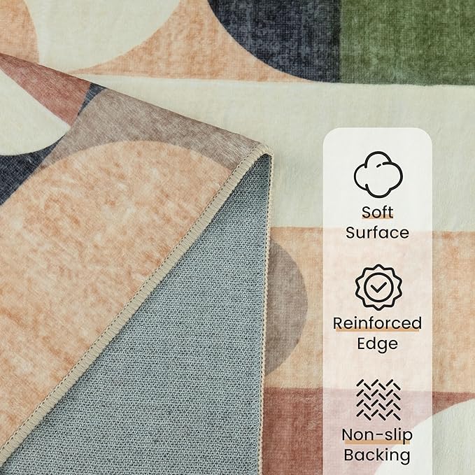 Modern Runner Rug 2x8 Washable Rug Runners for Hallway Kitchen,Long Rugs for Bedroom Entryway Bathroom,Non Slip Retro Orange Geometric Floor Carpet