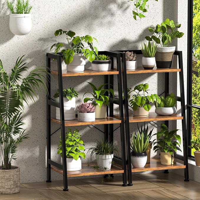 3-Tier Bookshelf, Ladder Shelf, Industrial Bookcase with Steel Frame, Metal Small Bookcase, stand up shelves for Living Room, Home Office, Kitchen, Bedroom, Industrial Style(Rustic Brown & Black)