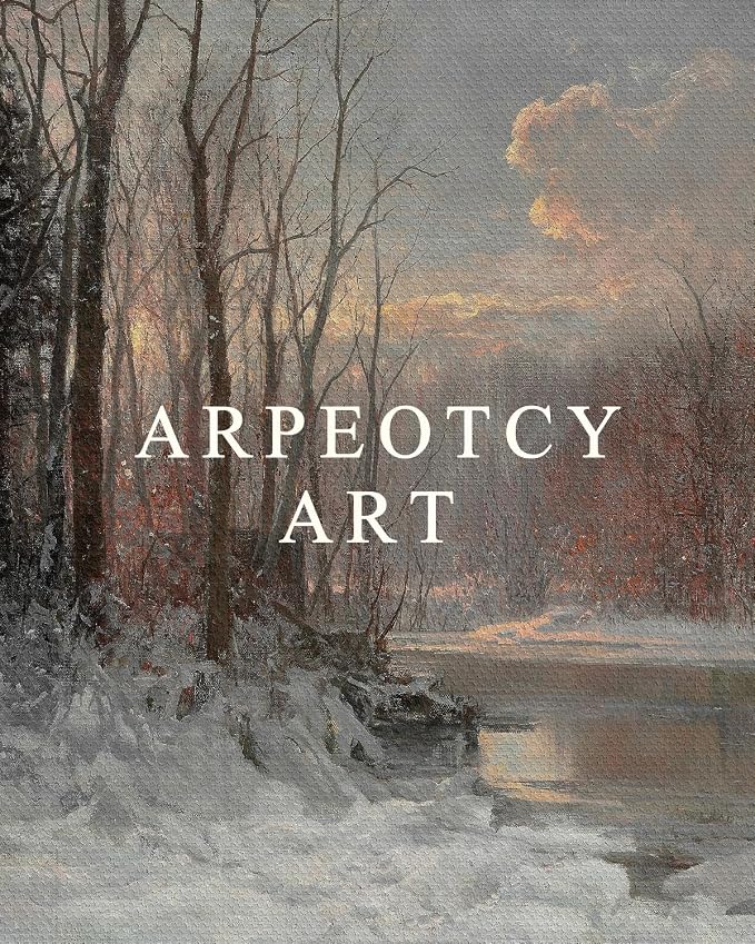 ARPEOTCY Vintage Framed Canvas Wall Art, Christmas Wall Art, Landscape Snow Stream River Tree Cloud Prints Room Decor, Farmhouse Paintings for Living Room Bedroom, 8x10in