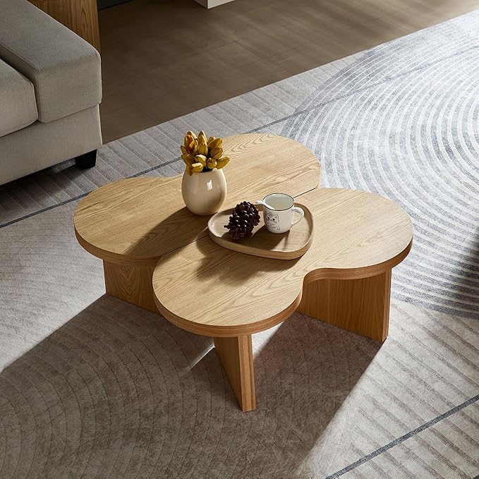 Coffee Table Butterfly Shaped Center Table Wood Modern Accent Table for Living Room Apartment, Oak