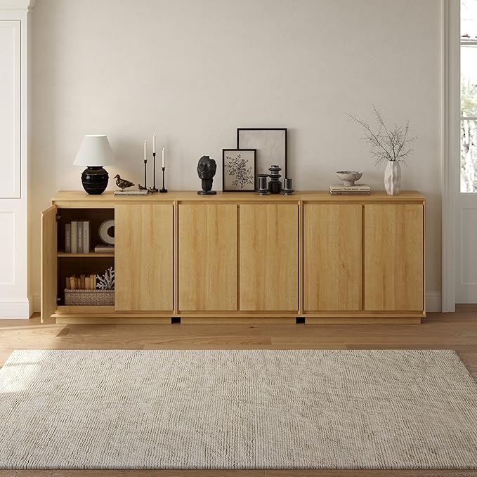 3pcs Sideboard Cabinet Buffet Cabinet with Storage with Adjustable Shelves and Handle-Free Design Suitable for Kitchens,Hallway,and Living Rooms Natural Oak