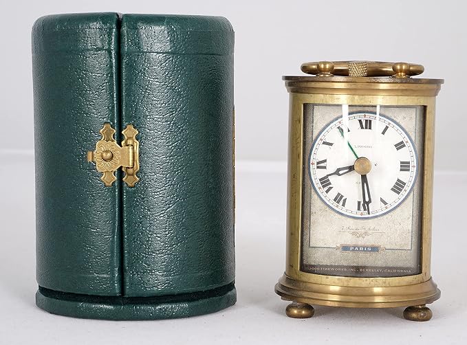 JUSTIME Solid Brass Parisian Carrige Antique Collectible Analog Table Desk Alarm Clock for Gift, Home Decor, Battery Operated (Large)