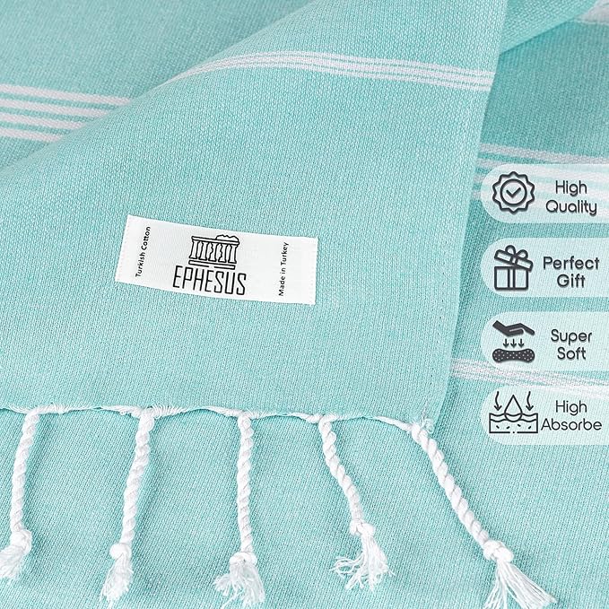 Hand Towels - Set of 6 | 18" x 30" - Decorative Turkish Hand Towel for Bathroom, Kitchen, Guest, Face, Hair, Tea, Dishcloth (Sultan, Mint)