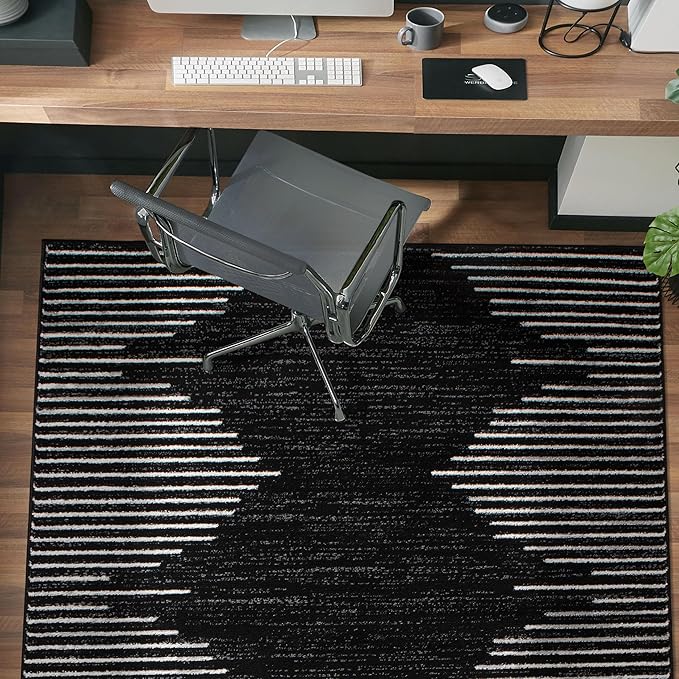 Rugshop Bohemian Stripe Stain Resistant High Traffic Living Room Kitchen Bedroom Dining Home Office Area Rug 3'3" x 5' Black