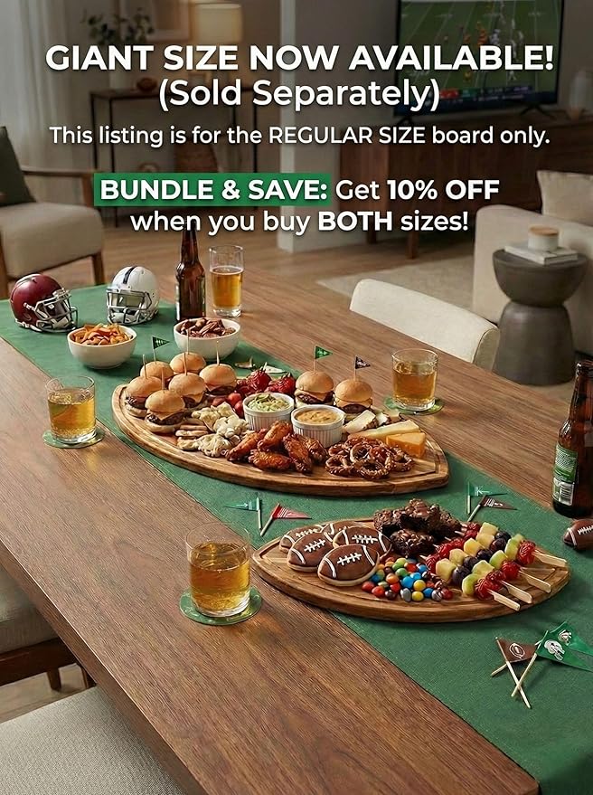 Football Shaped Cutting Board – 16X9.5 INCH – Acacia Wood Charcuterie Tray – Wooden Football Serving Platter for Super Bowl Parties, Tailgate Hosting & Gifts