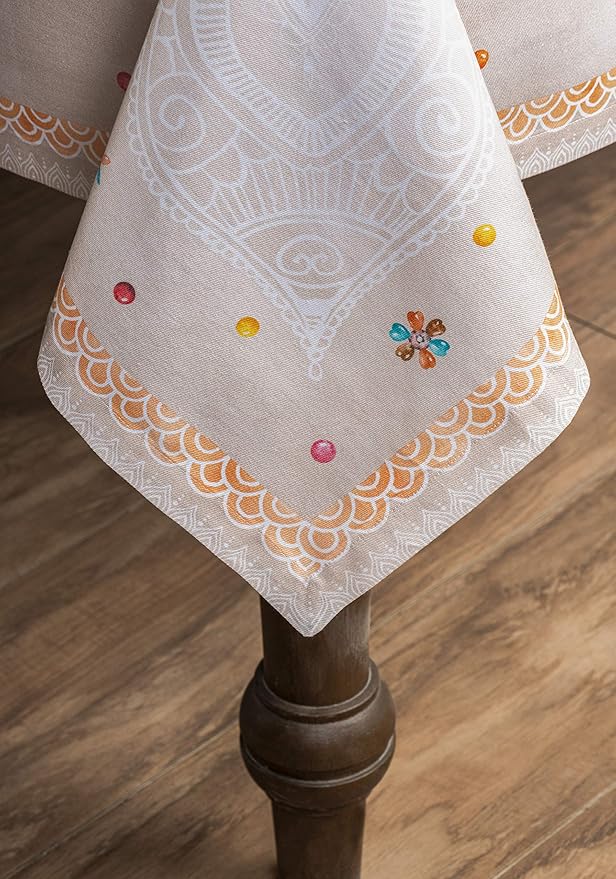 Maison d' Hermine Table Cloth Rectangle Table 100% Cotton 60 x 108 Inches Tablecloth Reusable Decorative for Dining Room Farmhouse Home Valentines Day Decorations Spring Summer - Ibiza - Beige